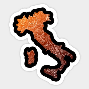 Colorful mandala art map of Italy with text in brown and orange Sticker